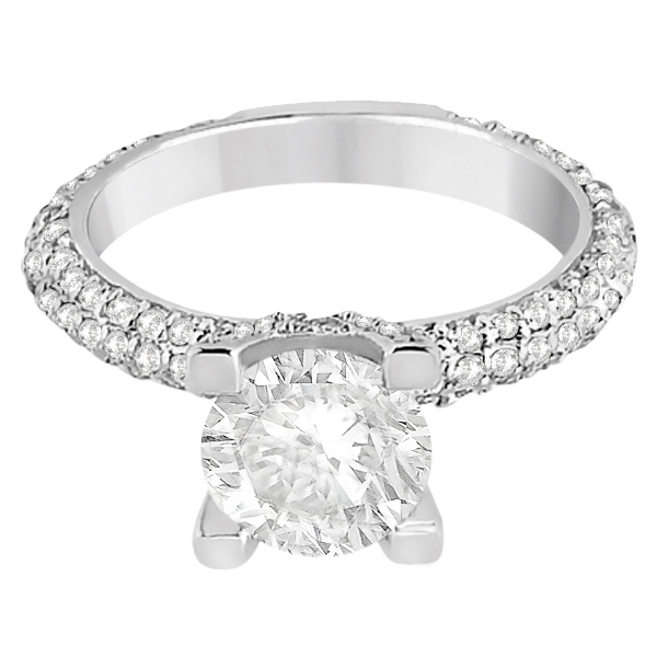 Eternity Pave Set Trio Diamond Engagement Ring Palladium (0.88ct)