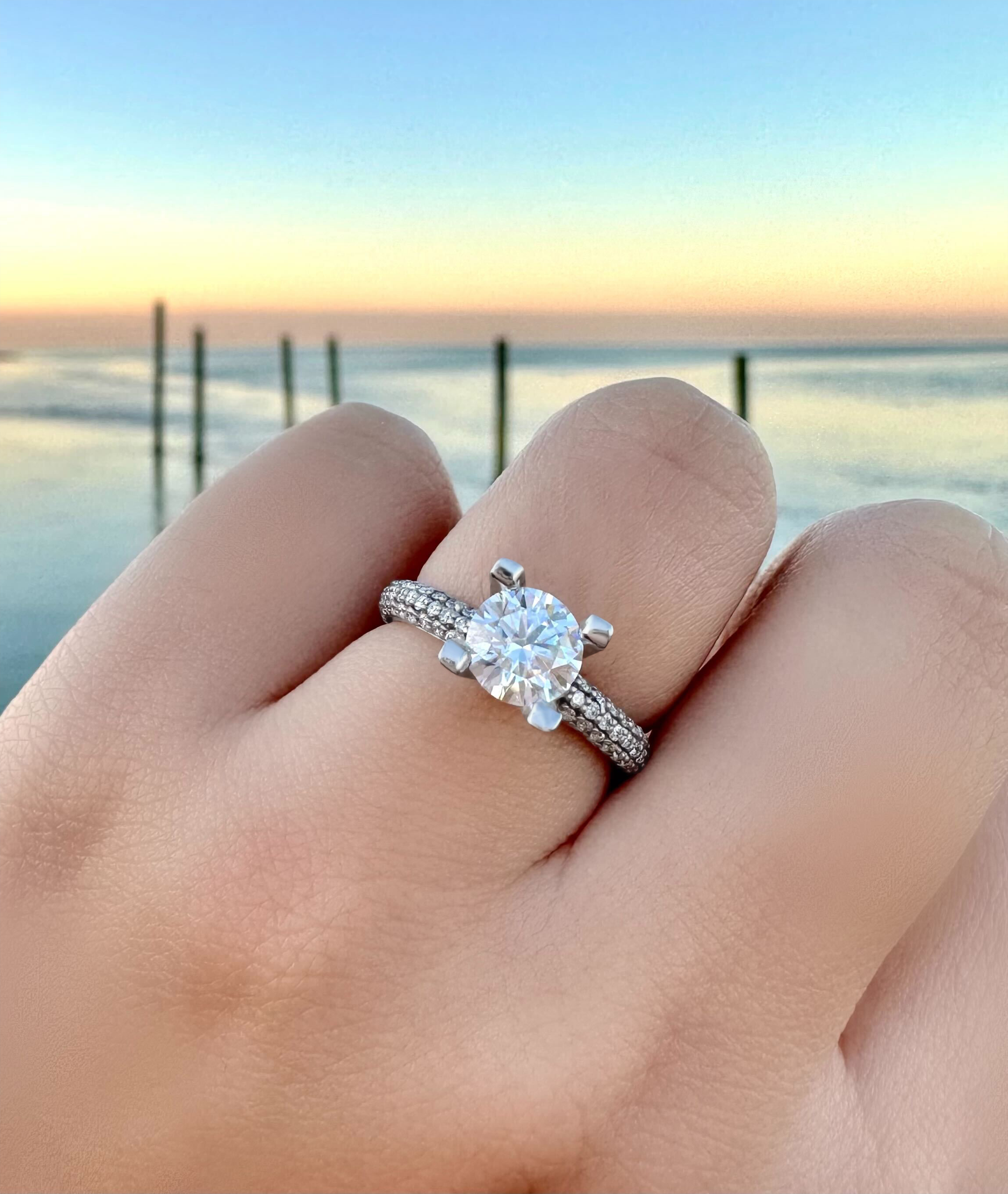 Eternity Pave Set Trio Diamond Engagement Ring Palladium (0.88ct)