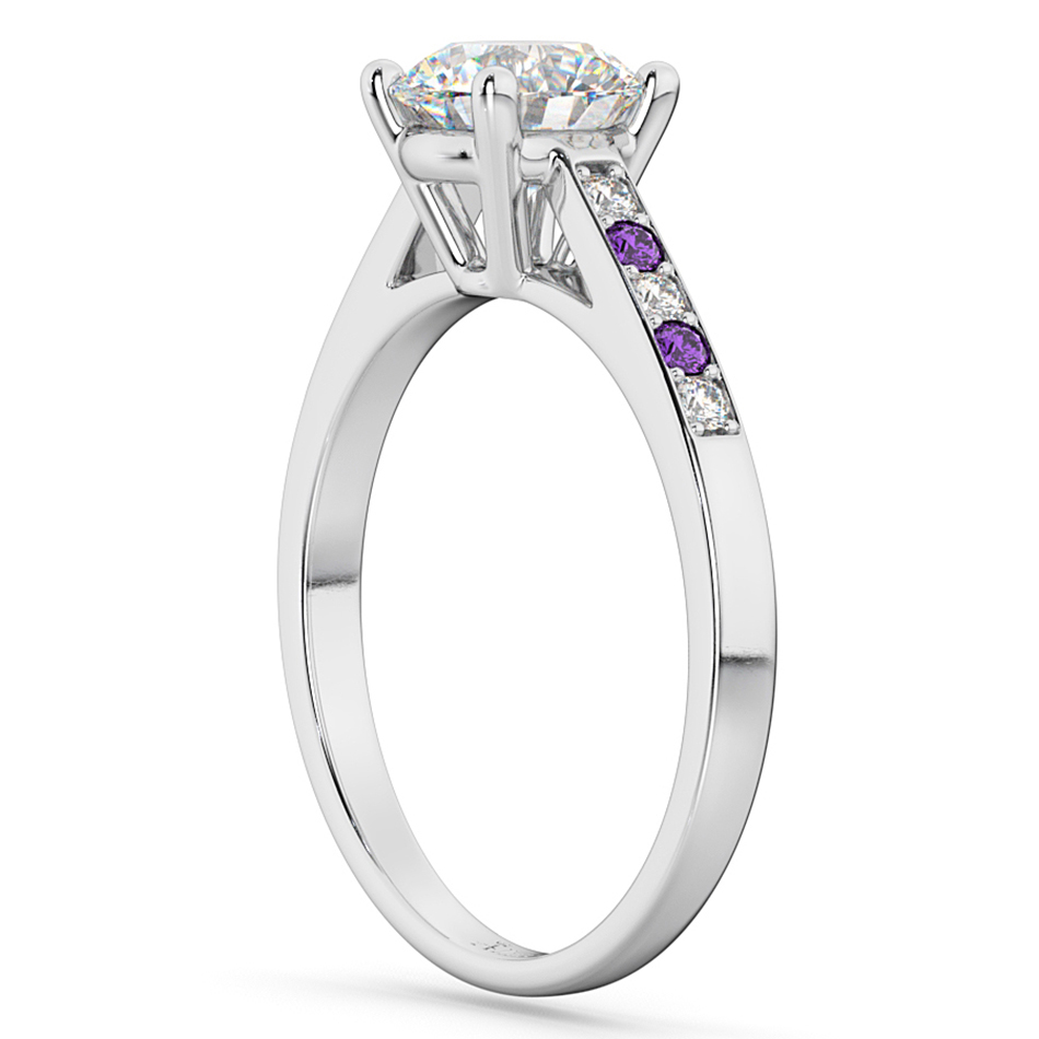 Cathedral Amethyst & Diamond Engagement Ring 14k White Gold (0.20ct)