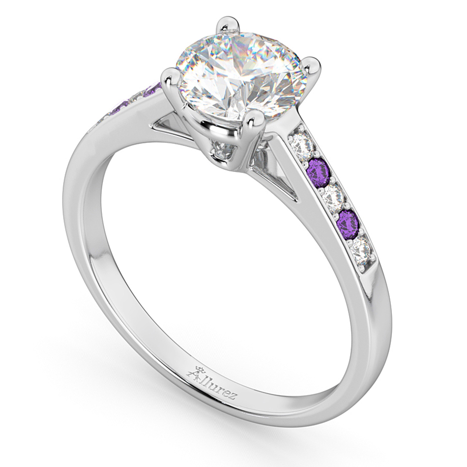 Cathedral Amethyst & Diamond Engagement Ring 14k White Gold (0.20ct)