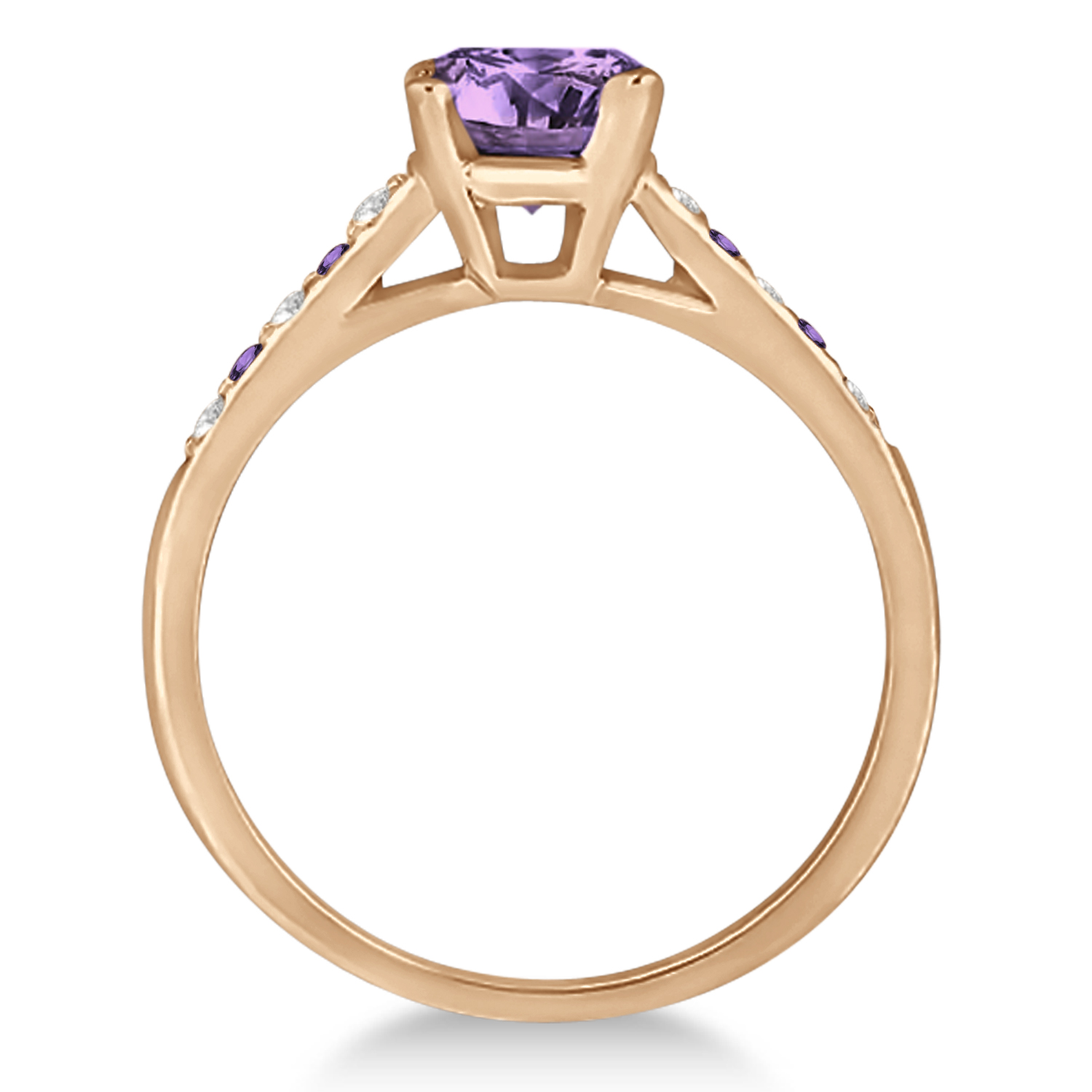 Cathedral Amethyst & Diamond Engagement Ring 14k Rose Gold (1.20ct)
