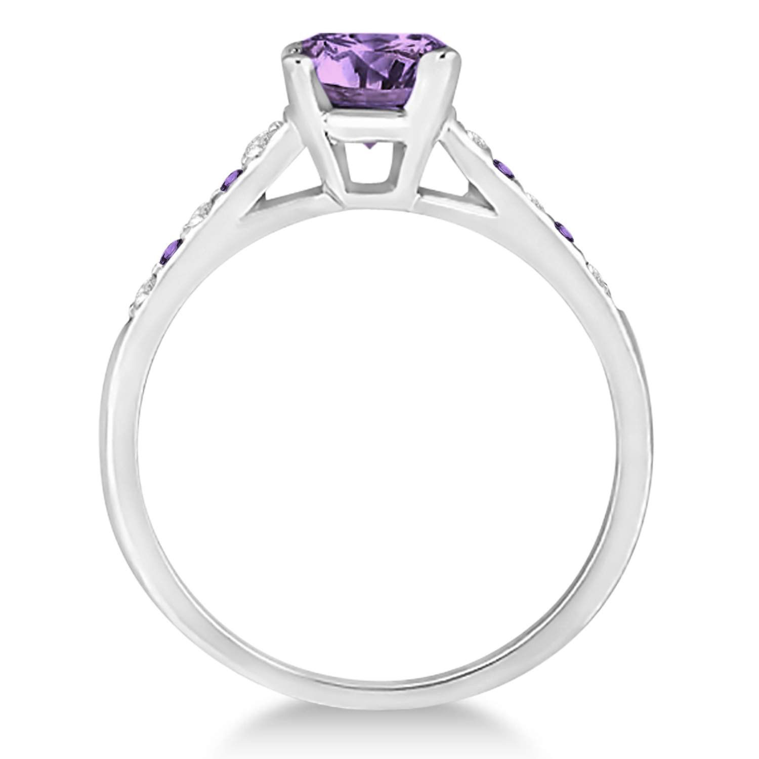 Cathedral Amethyst & Diamond Engagement Ring 18k White Gold (1.20ct)