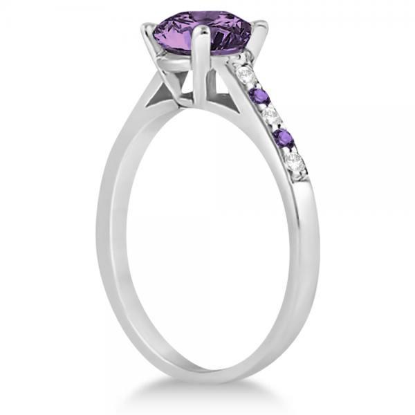 Cathedral Amethyst & Diamond Engagement Ring Palladium (1.20ct)