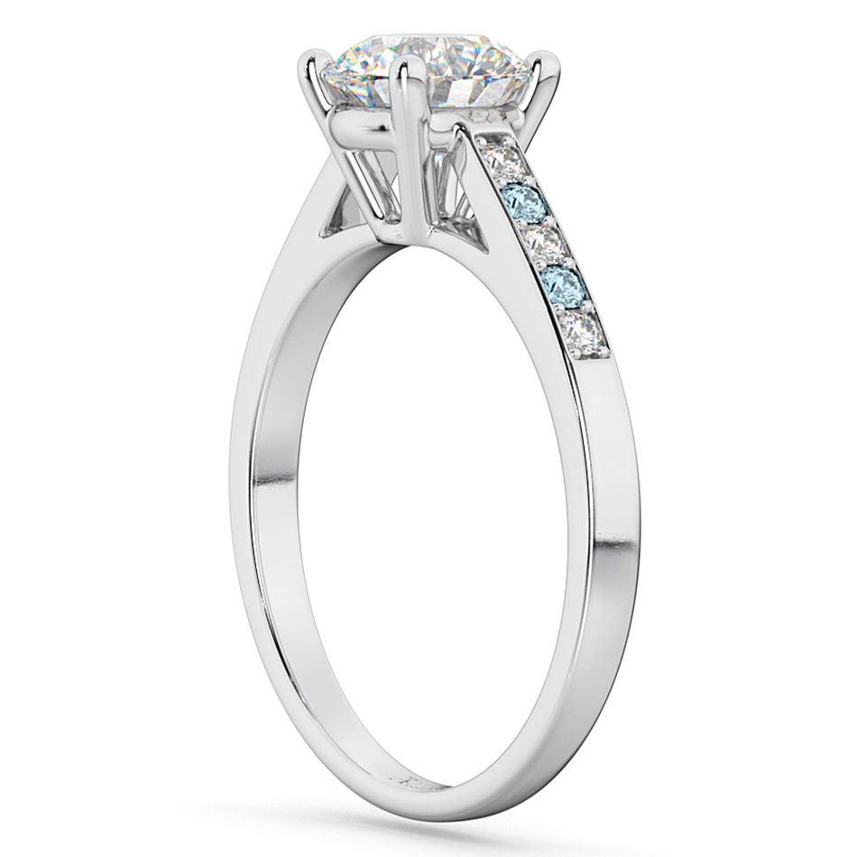 Cathedral Aquamarine & Diamond Engagement Ring 14k White Gold (0.20ct)