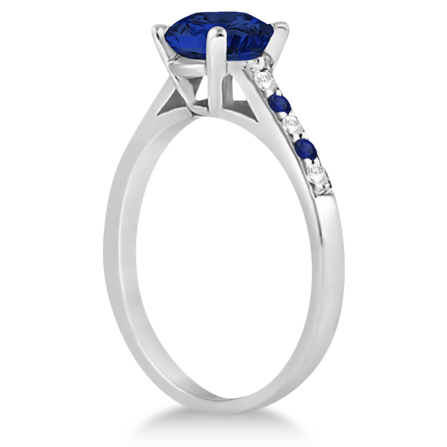 Cathedral Blue Sapphire & Diamond Engagement Ring 14k White Gold (1.20ct)