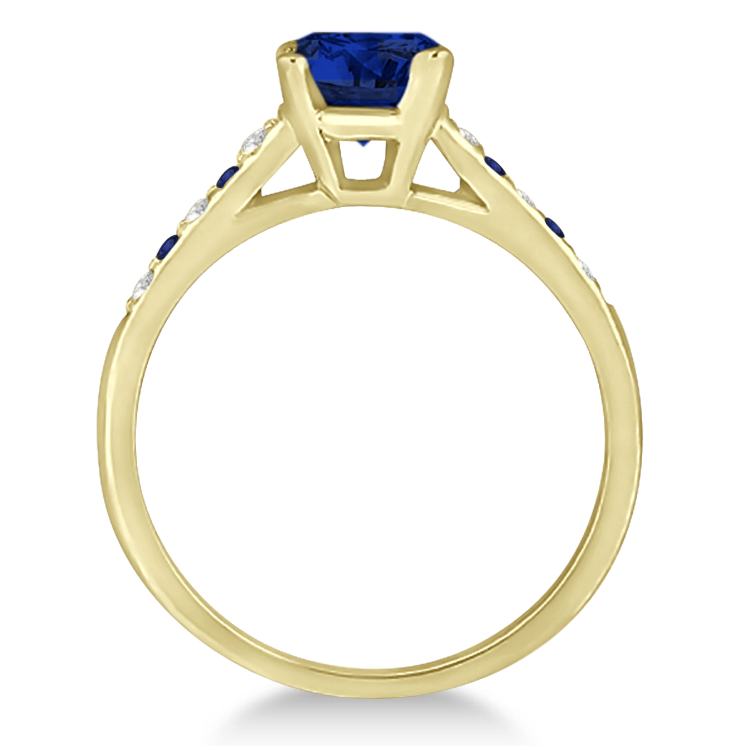 Cathedral Blue Sapphire & Diamond Engagement Ring 14k Yellow Gold (1.20ct)