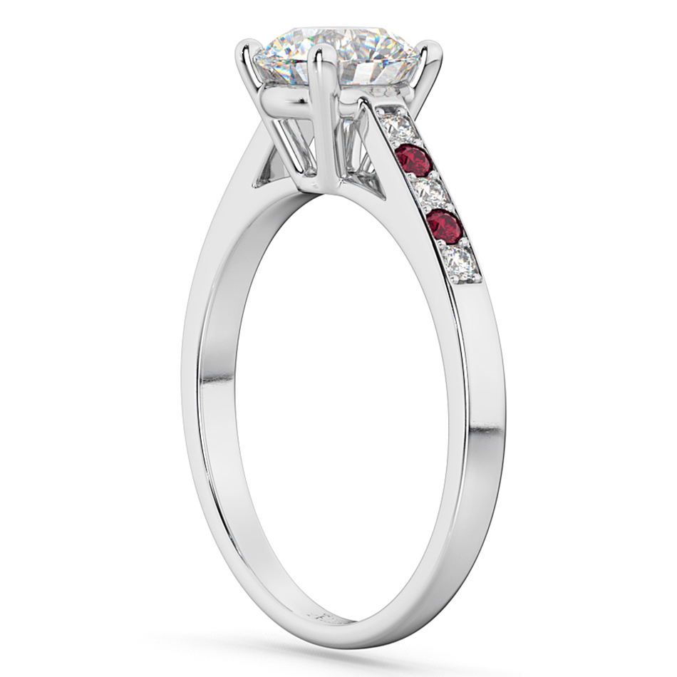 Cathedral Ruby & Diamond Engagement Ring 14k White Gold (0.20ct)