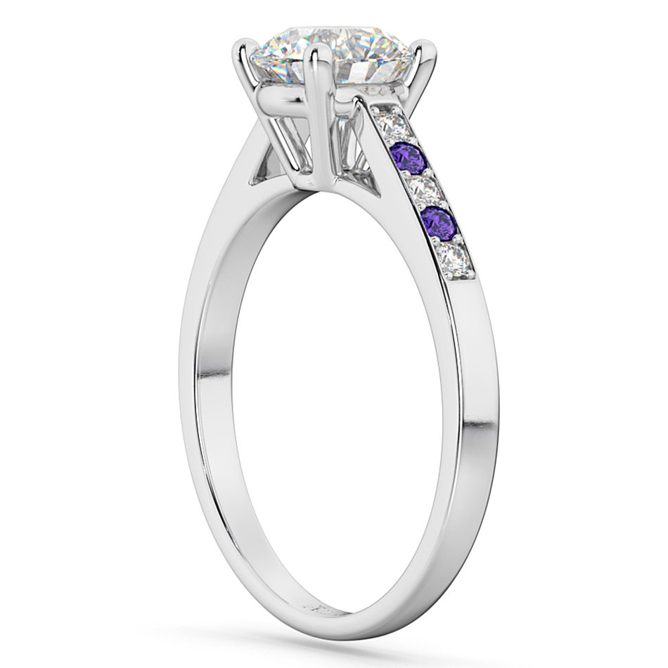 Cathedral Tanzanite & Diamond Engagement Ring 14k White Gold (0.20ct)