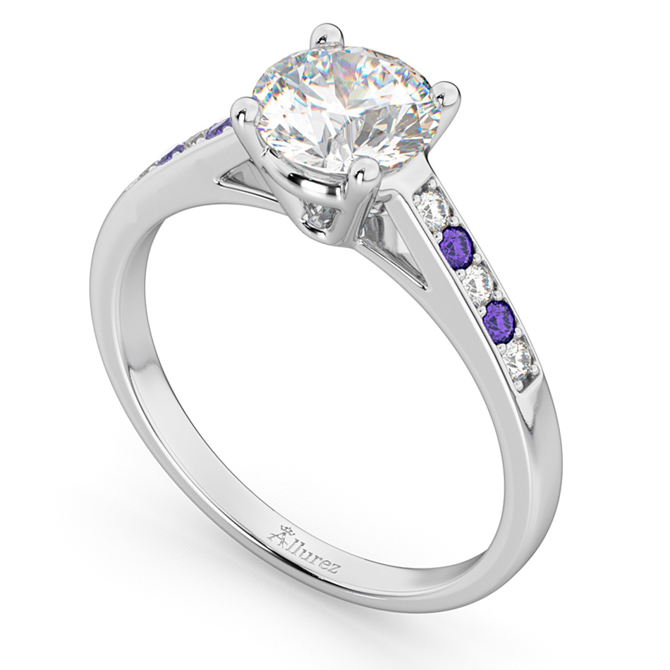 Cathedral Tanzanite & Diamond Engagement Ring 14k White Gold (0.20ct)