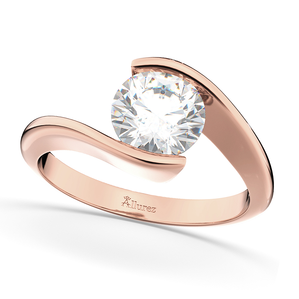 Tension Set Solitaire Diamond Engagement Ring 14k Rose Gold 2.00ct