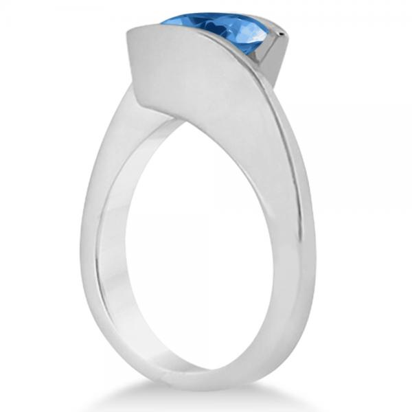 Tension Set Solitaire Blue Topaz Engagement Ring 14k White Gold 1.00ct