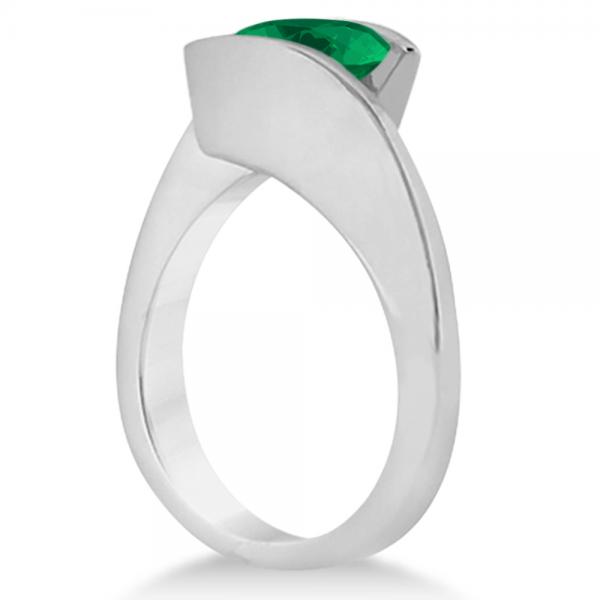 Tension Set Solitaire Emerald Engagement Ring 14k White Gold 1ct U6515