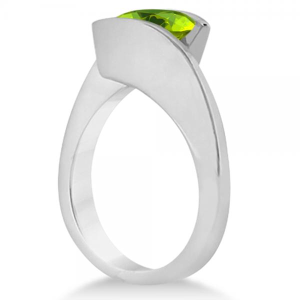 Tension Set Solitaire Peridot Engagement Ring 14k White Gold 1.00ct