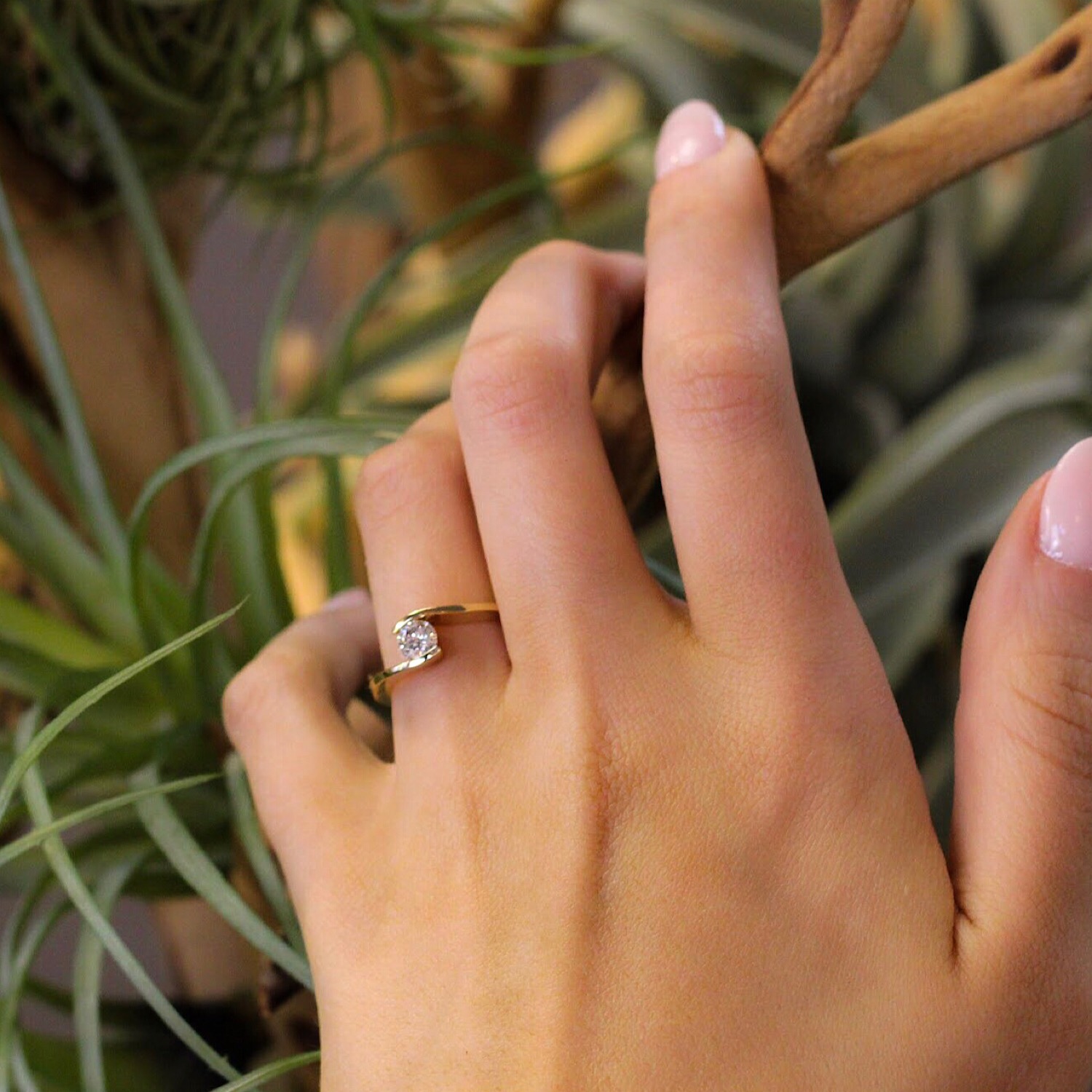 Tension Set Solitaire Lab Diamond Engagement Ring 14k Yellow Gold 0.50ct