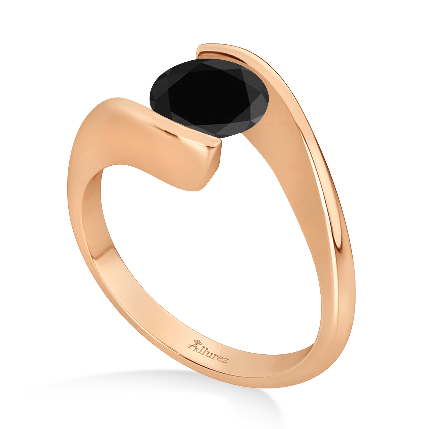 Tension Set Solitaire Black Diamond Engagement Ring 14k Rose Gold 0.75ct