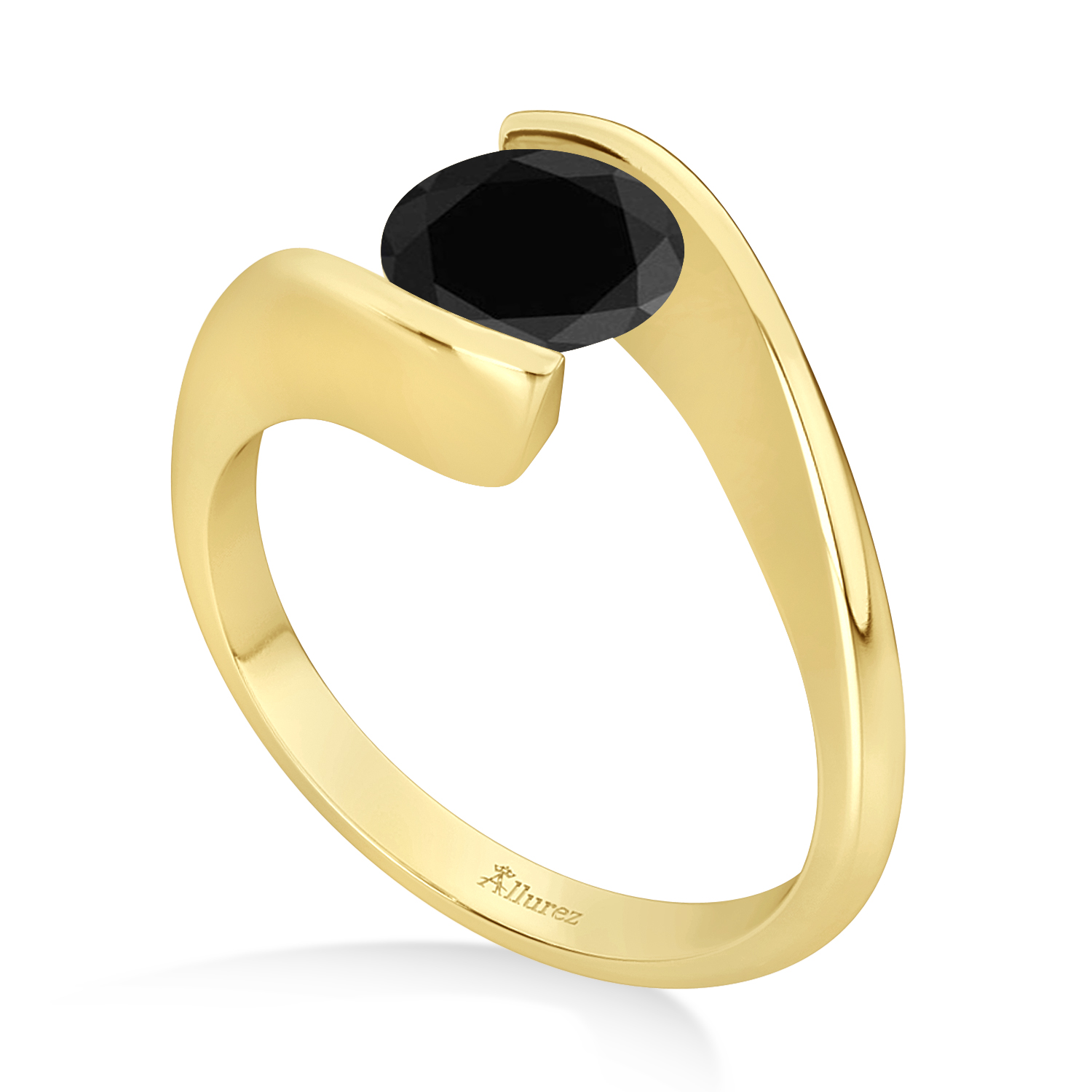 Tension Set Solitaire Black Diamond Engagement Ring 14k Yellow Gold 1.00ct