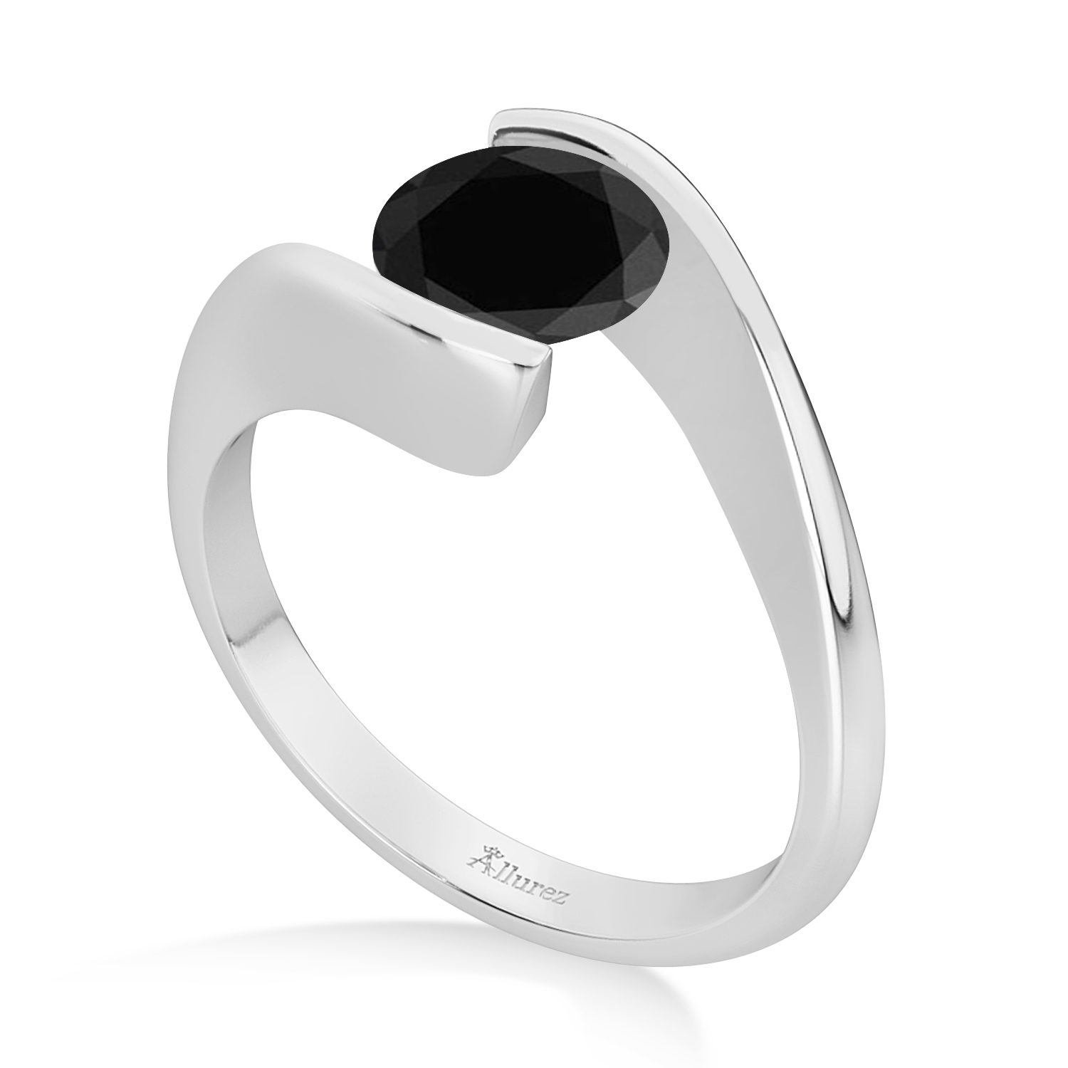 Tension Set Solitaire Black Diamond Engagement Ring in Palladium 1.25ct