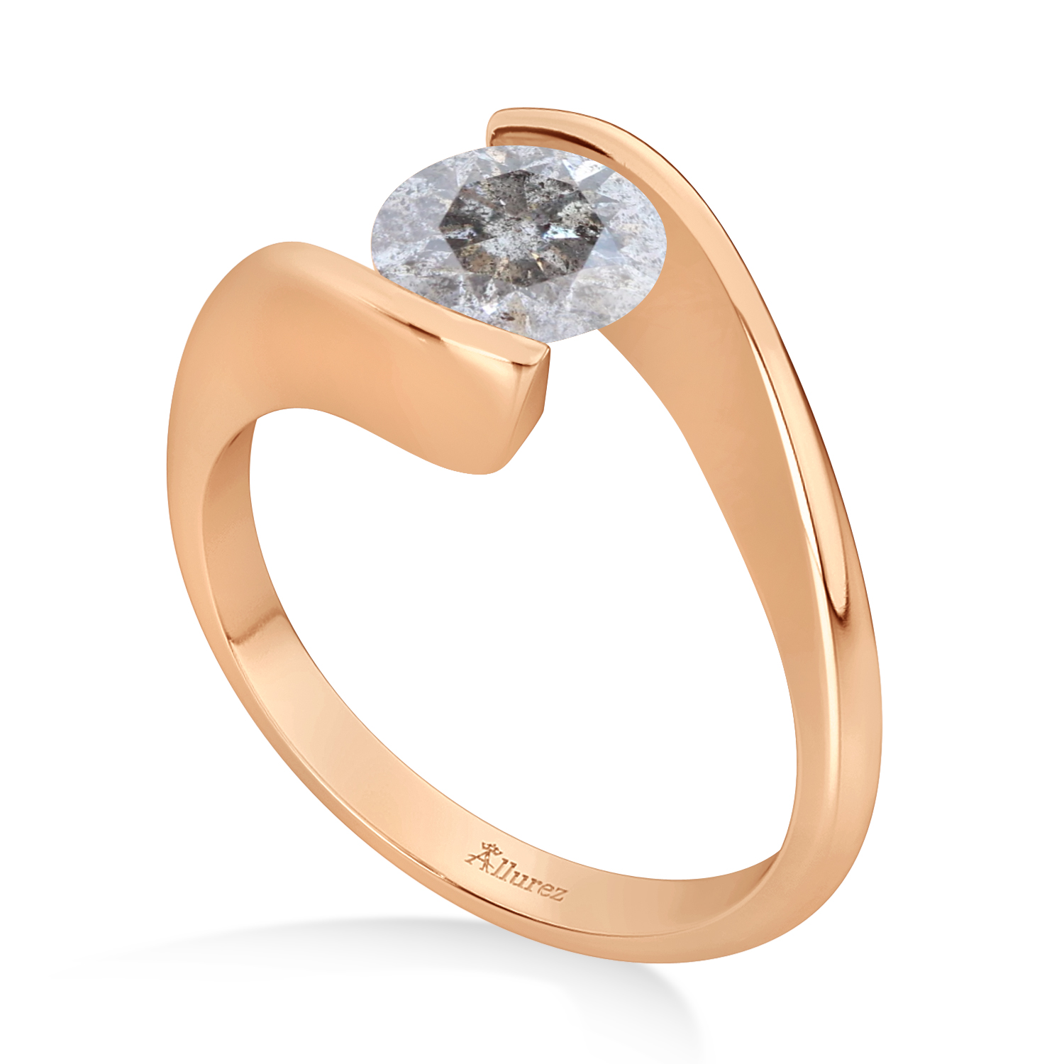 Tension Set Solitaire Salt & Pepper Diamond Engagement Ring 14k Rose Gold 2.00ct