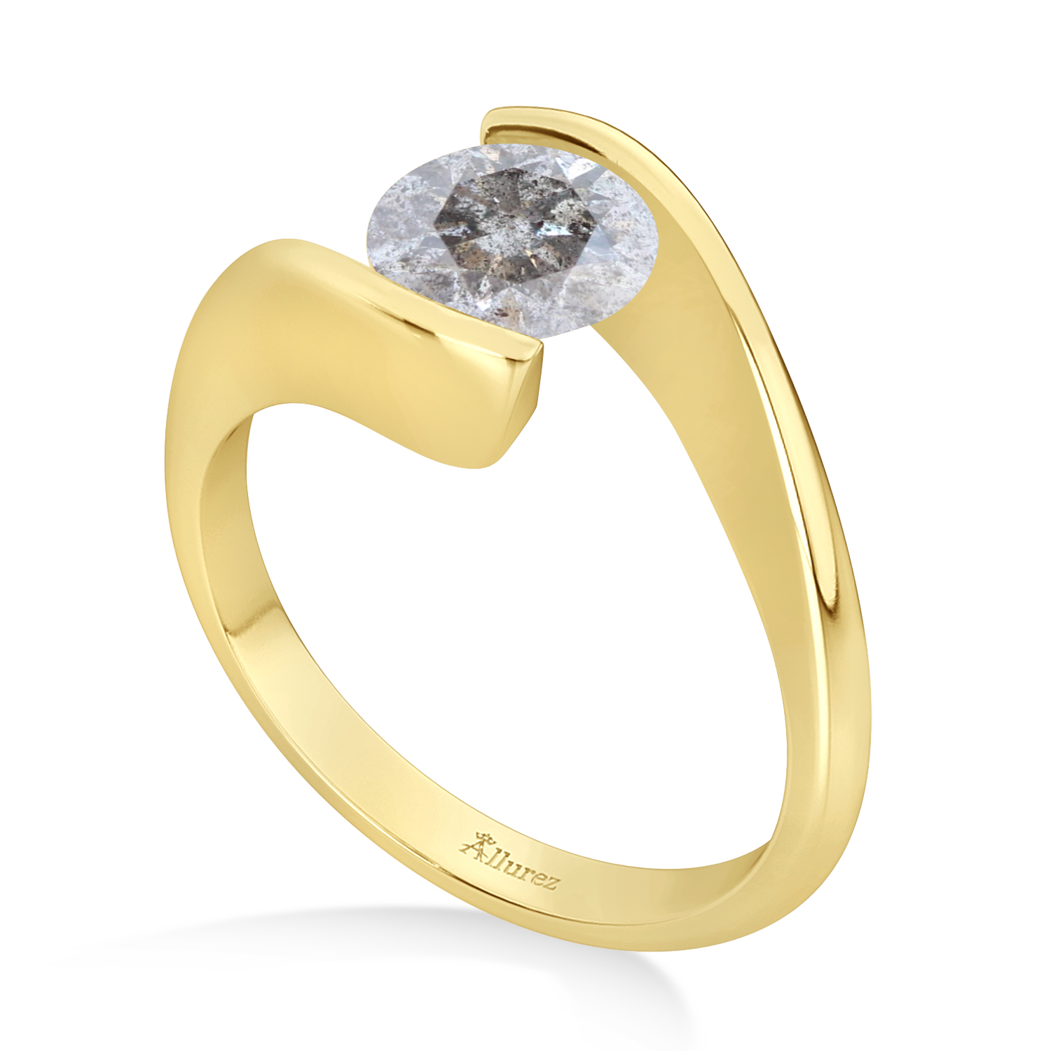 Tension Set Solitaire Salt & Pepper Diamond Engagement Ring 14k Yellow Gold 1.25ct