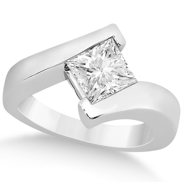 Solitaire Princess Diamond Tension Set Engagement Ring 14k White Gold (1.50ct)