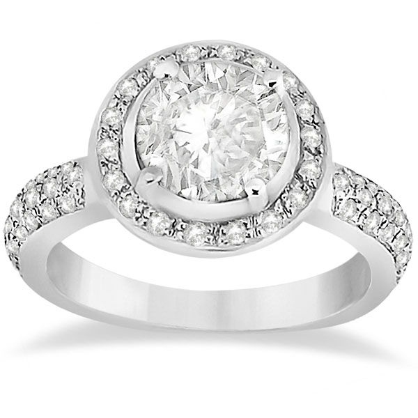 Halo Style Diamond Engagement Ring Setting 14k White Gold (0.50ct)