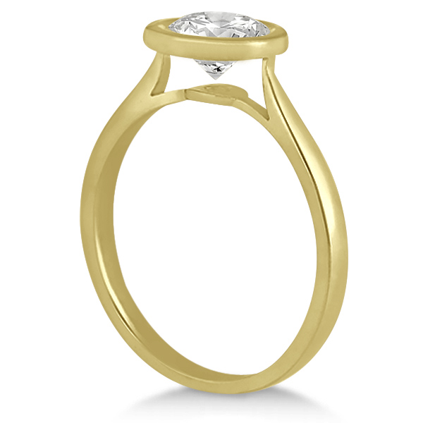 Floating Bezel Set Solitaire Engagement Ring Setting 18K Yellow Gold