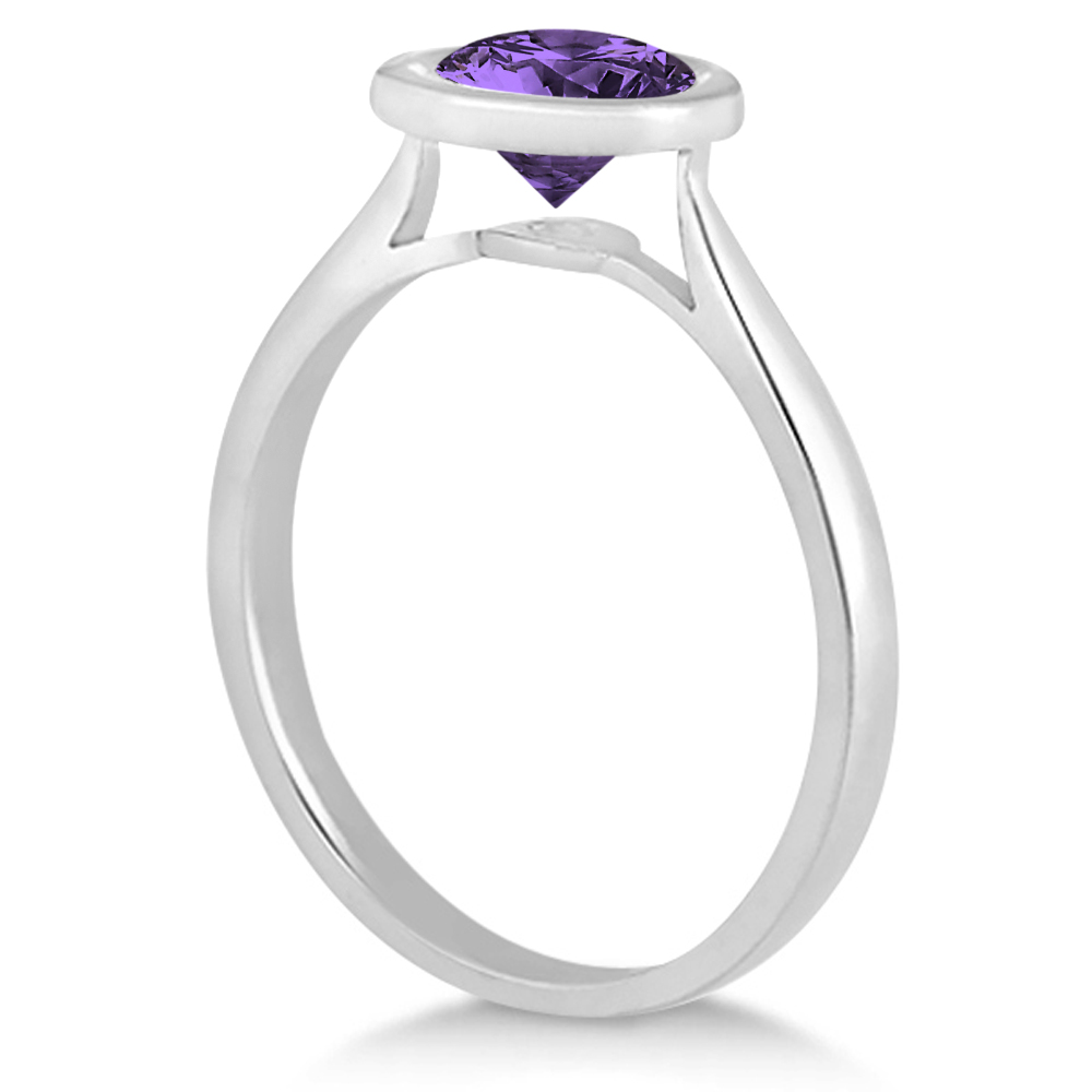 Floating Bezel Set Solitaire Amethyst Engagement Ring 14k White Gold (1.00ct)