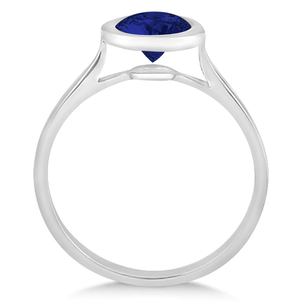 Floating Bezel Set Solitaire Blue Sapphire Engagement Ring 14k White Gold (1.00ct)