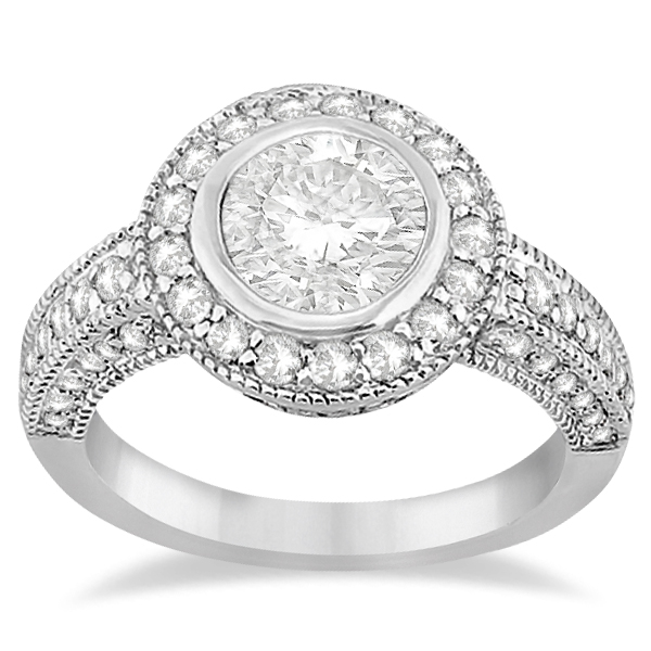 Halo Diamond Art Deco Engagement Ring Setting Platinum (0.79ct)
