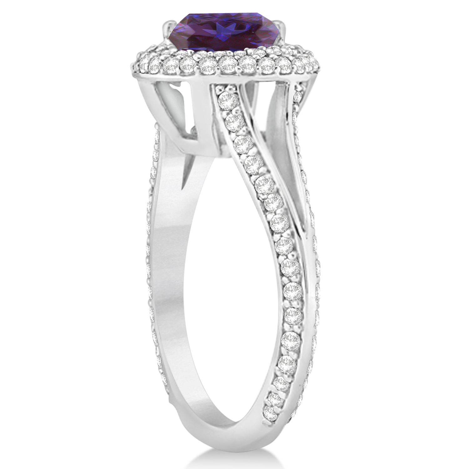 Halo Alexandrite & Diamond Engagement Ring 14k White Gold 2.86ct U8438