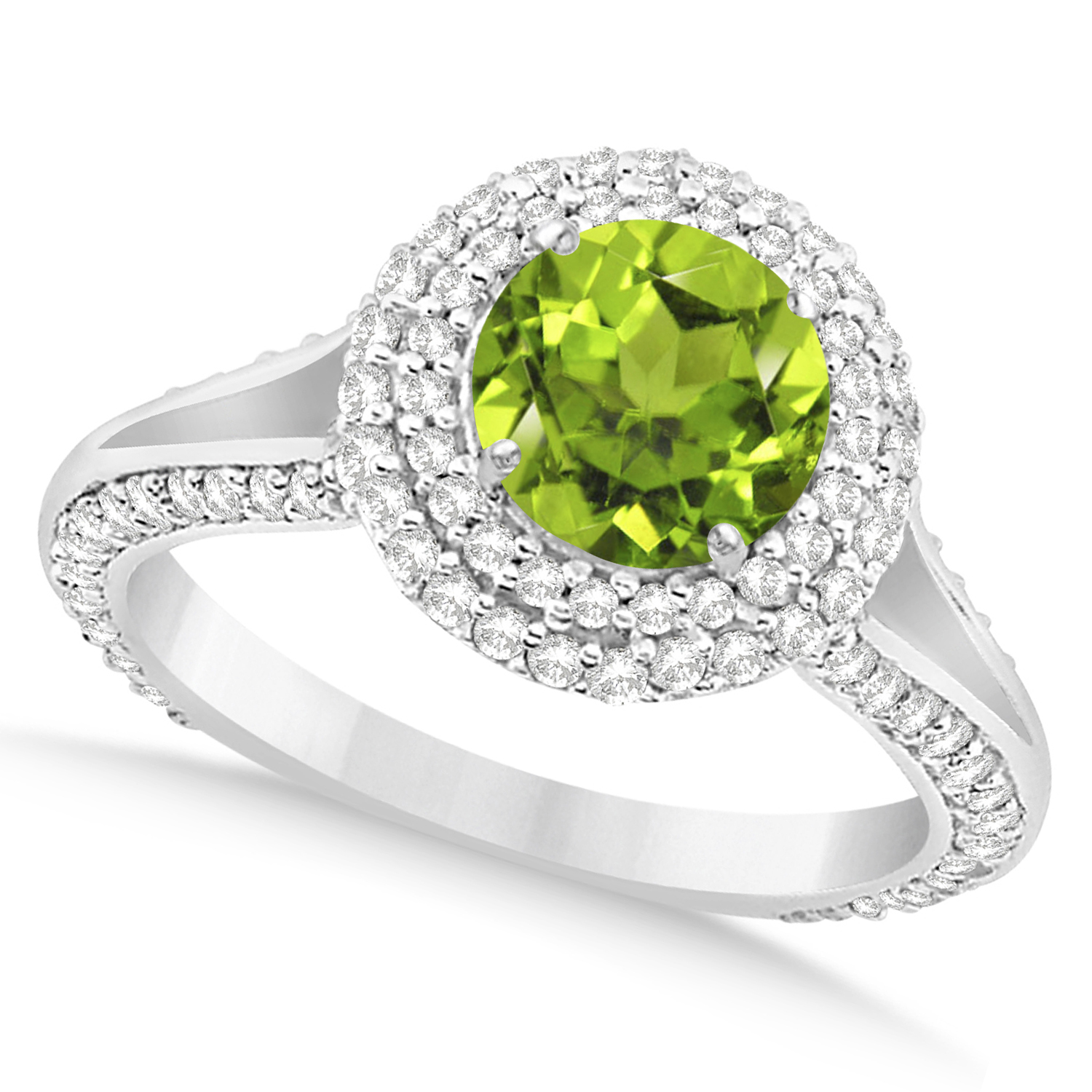 Halo Peridot & Diamond Engagement Ring 14k White Gold (2.11ct) U8450