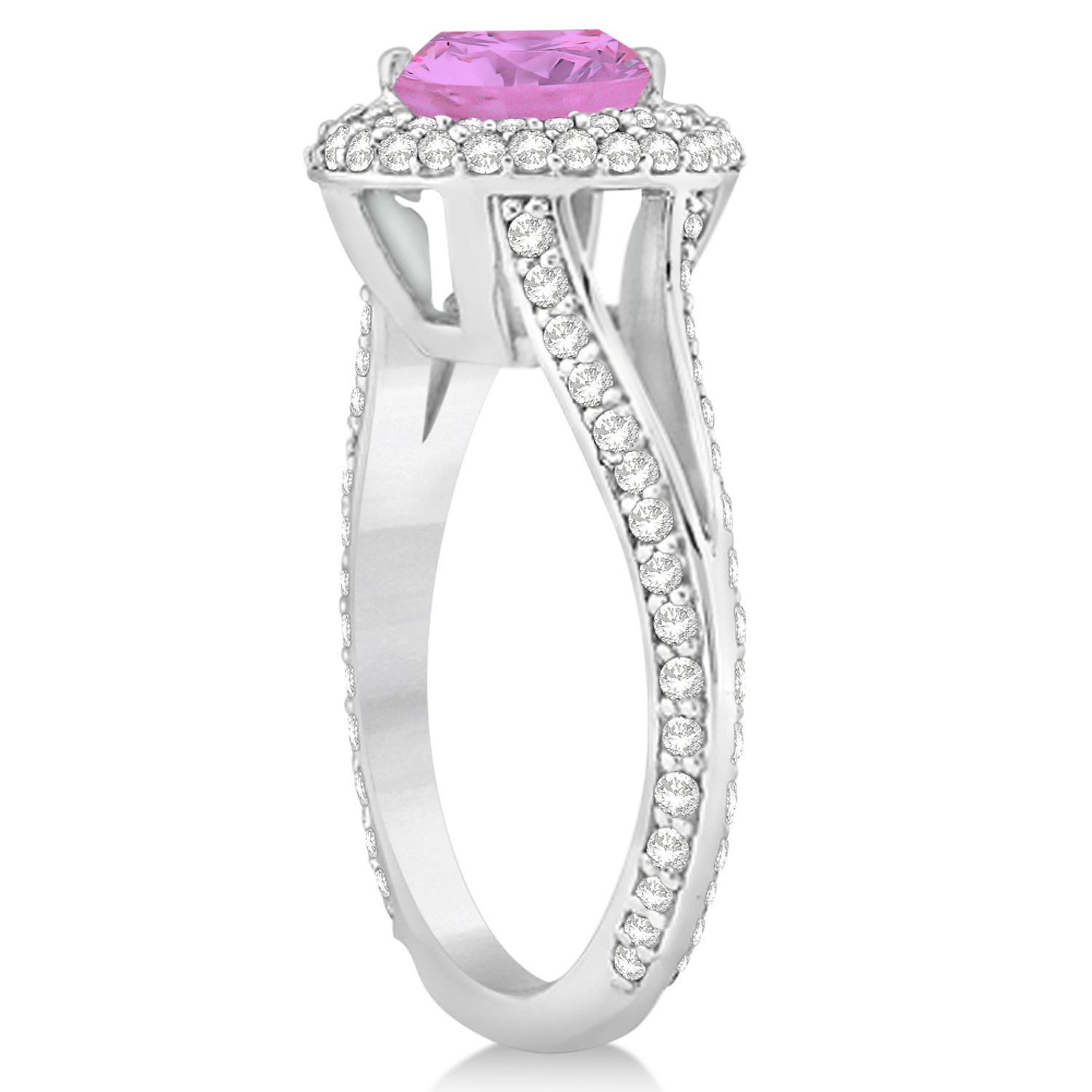 Halo Pink Sapphire & Diamond Engagement Ring 14k White Gold (2.41ct)