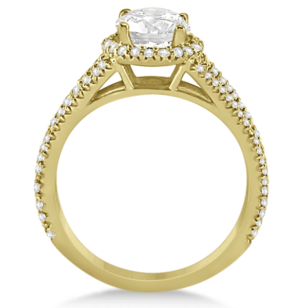 Split Shank Moissanite Engagement Ring Diamond Halo 14K Y. Gold 1.34ct