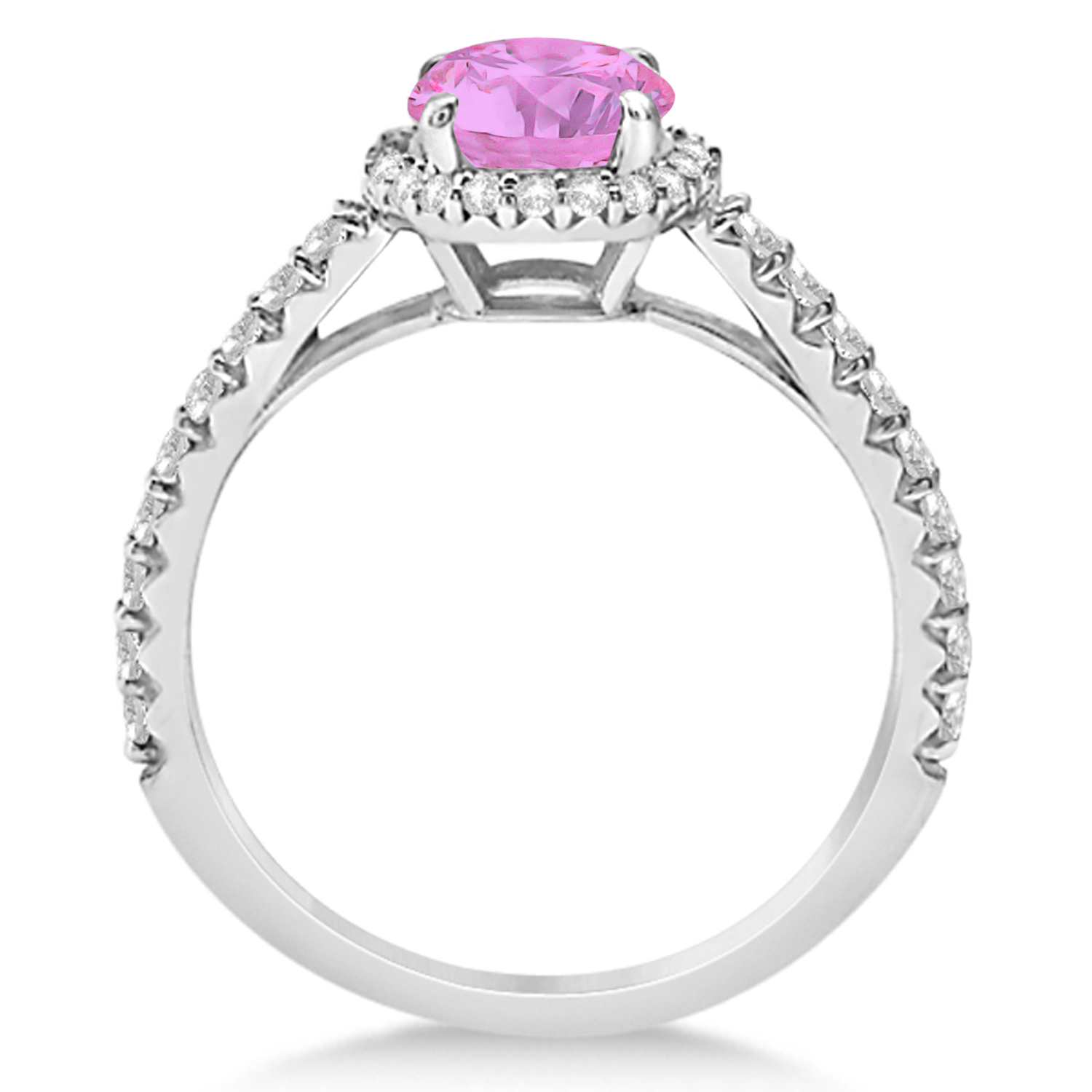 Halo Pink Sapphire & Diamond Engagement Ring  14K White Gold 1.91ct