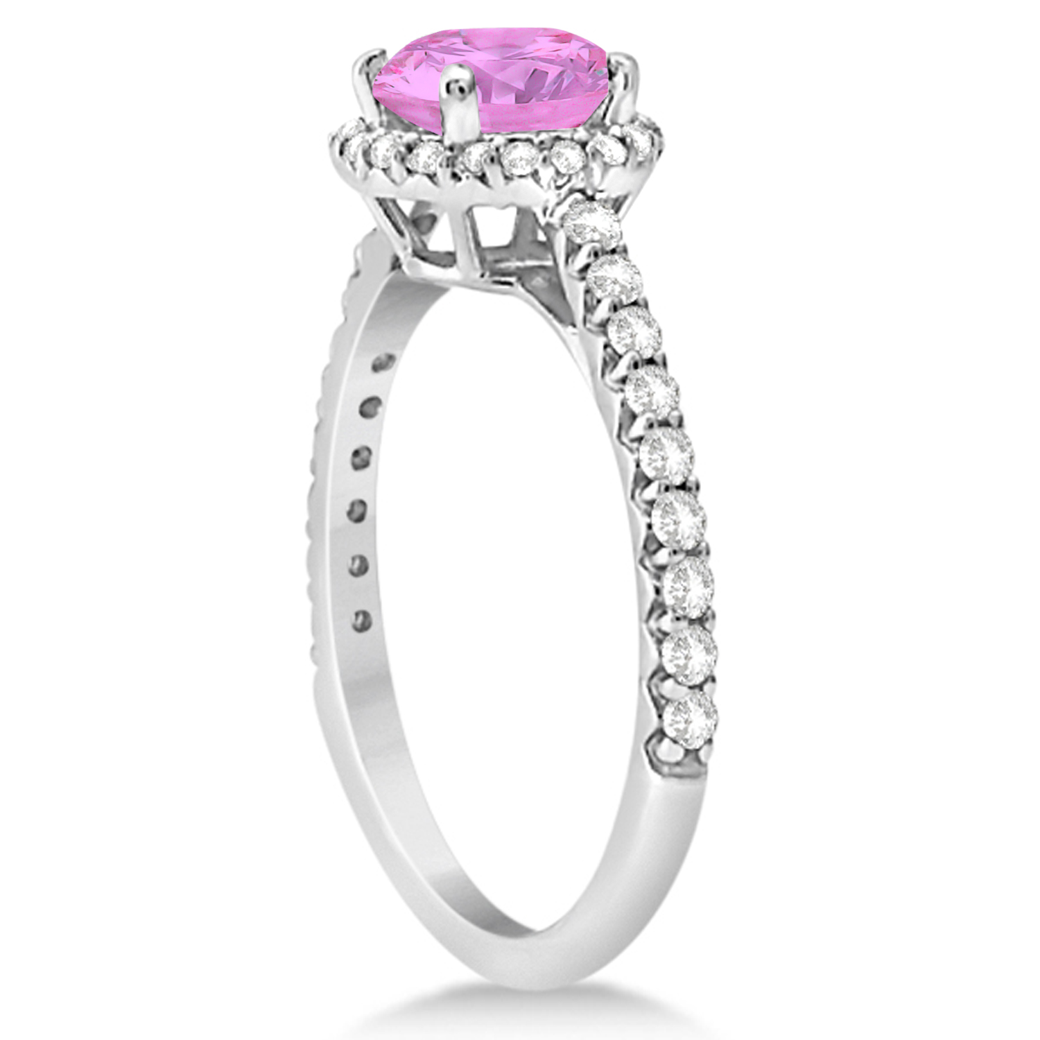 Halo Pink Sapphire & Diamond Engagement Ring  14K White Gold 1.91ct
