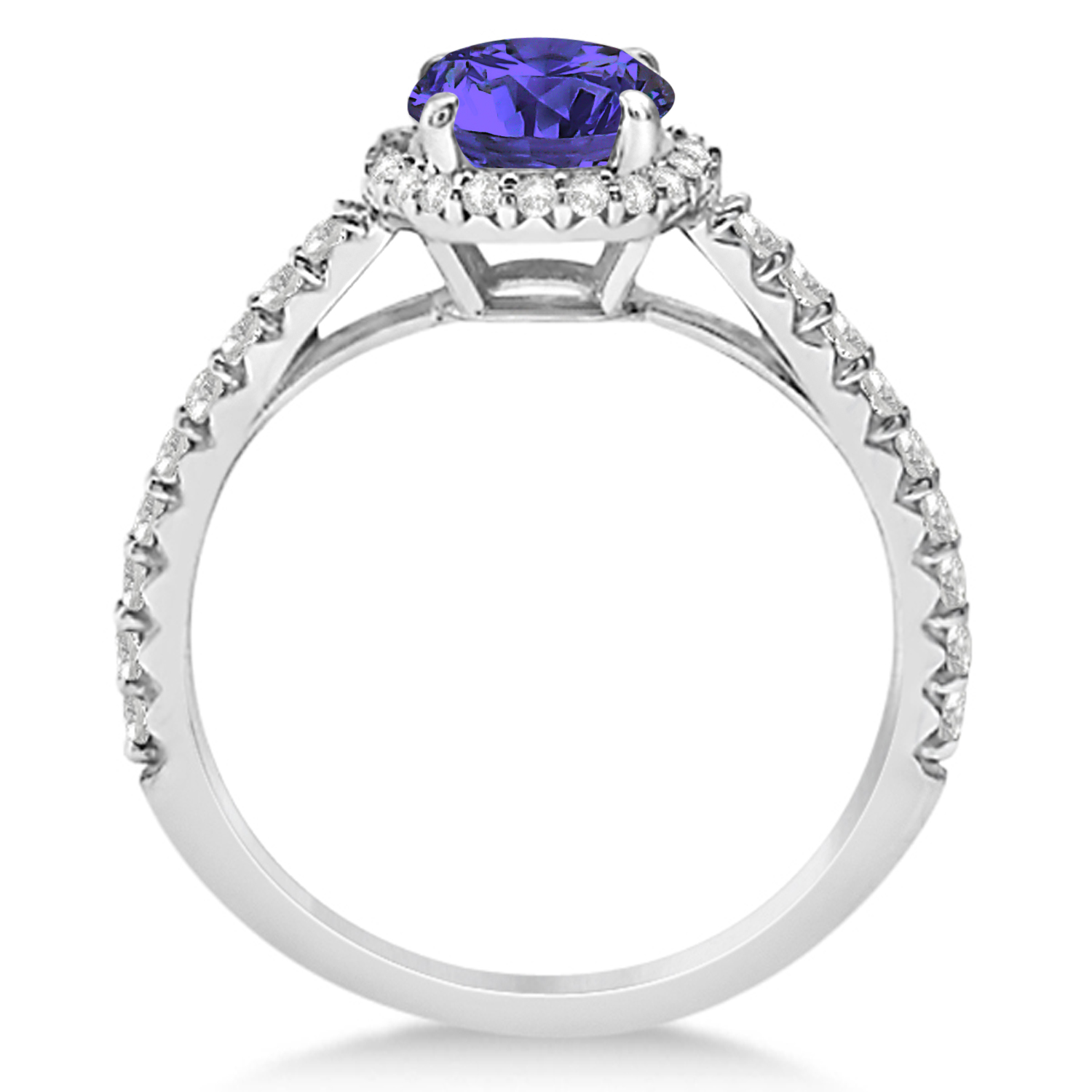 Halo Tanzanite & Diamond Engagement Ring  14K White Gold 1.60ct