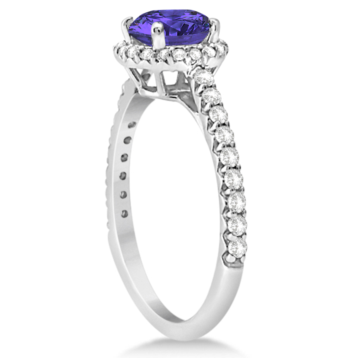 Halo Tanzanite & Diamond Engagement Ring  14K White Gold 1.60ct