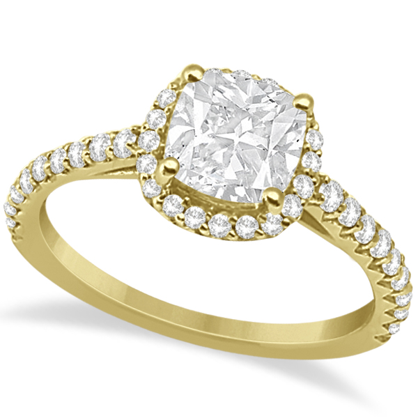 Halo Design Cushion Cut Diamond Engagement Ring 14k Yellow Gold