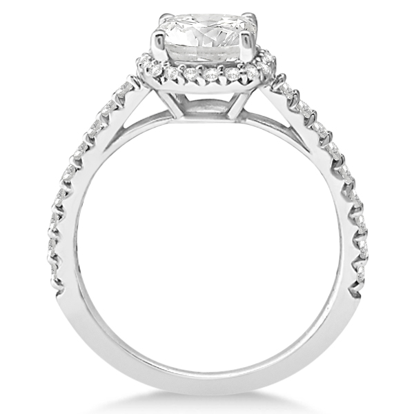 Diamond Halo Cushion Cut Moissanite Engagement Ring Platinum 0.88ct