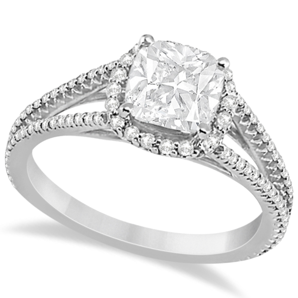 Cushion Cut Moissanite Engagement Ring Diamond Halo 14k W Gold