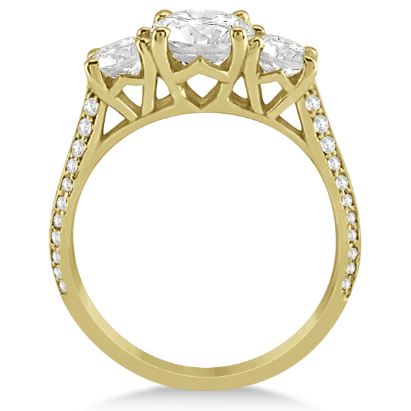 3 Stone Diamond Engagement Ring w/ Side Stones 14K Yellow Gold 2.00ct