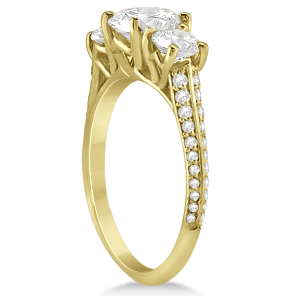 3 Stone Diamond Engagement Ring w/ Side Stones 14K Yellow Gold 2.00ct