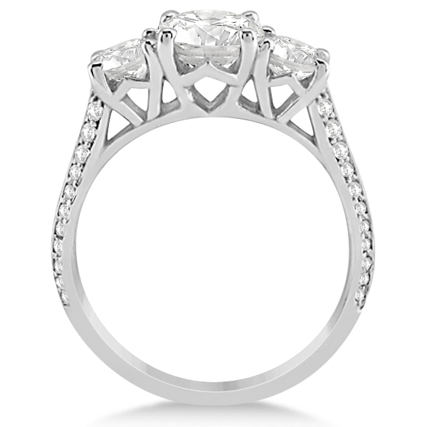 3 Stone Diamond Engagement Ring with Side Stones 18K White Gold 2.00ct