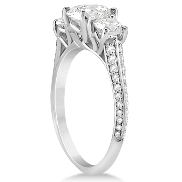 3 Stone Diamond Engagement Ring with Side Stones 18K White Gold 2.00ct