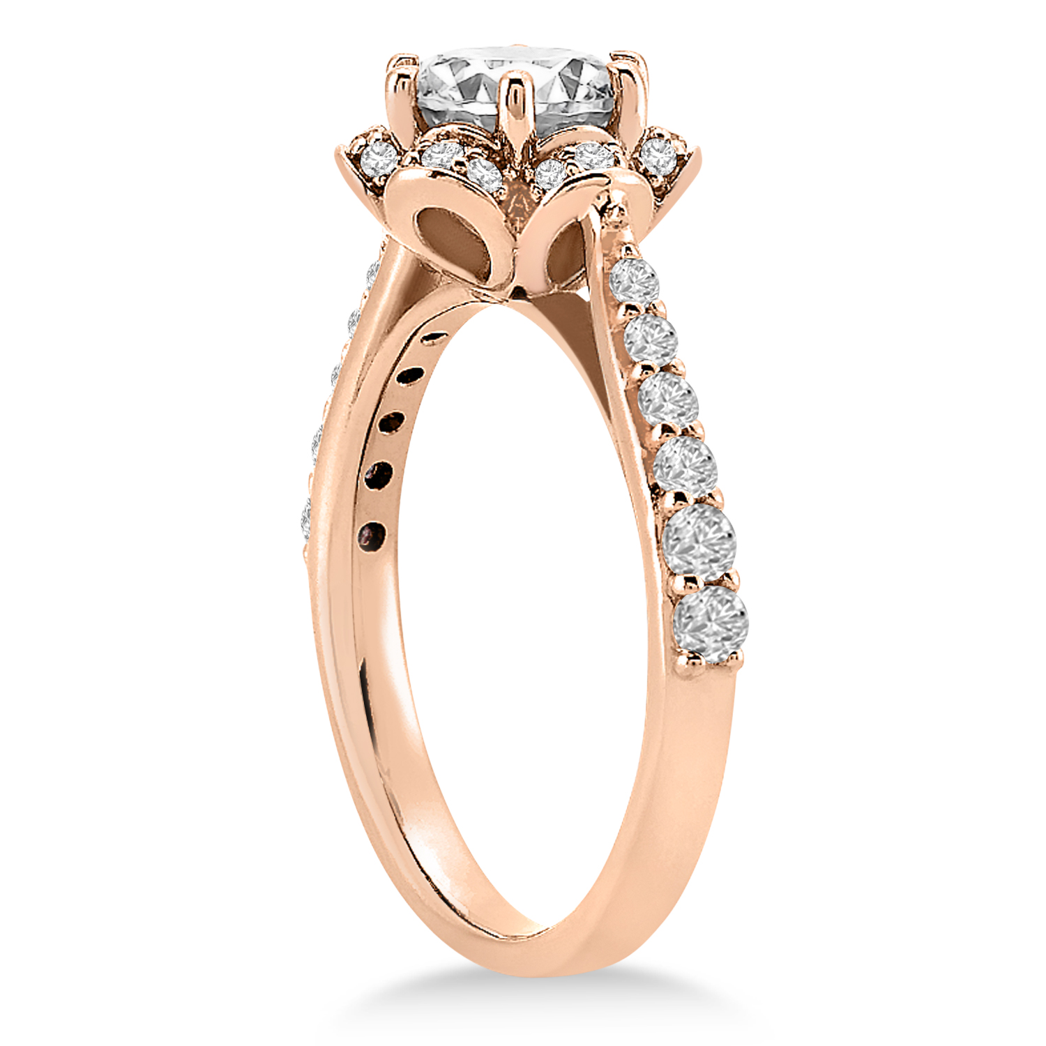 Diamond Accented Floral Halo Engagement Ring 18k Rose Gold (0.36ct)