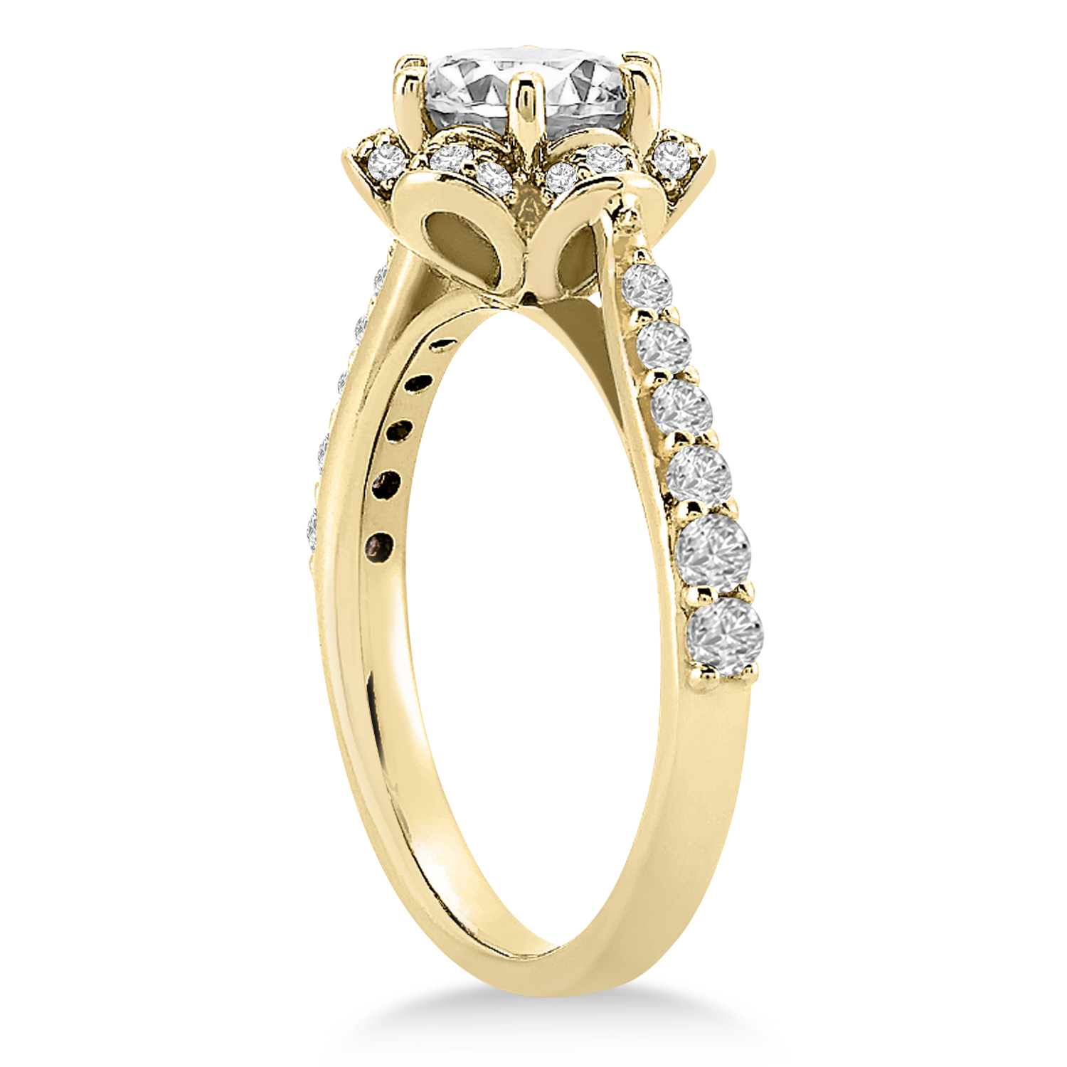 Diamond Accented Floral Halo Engagement Ring 18k Yellow Gold (0.36ct)