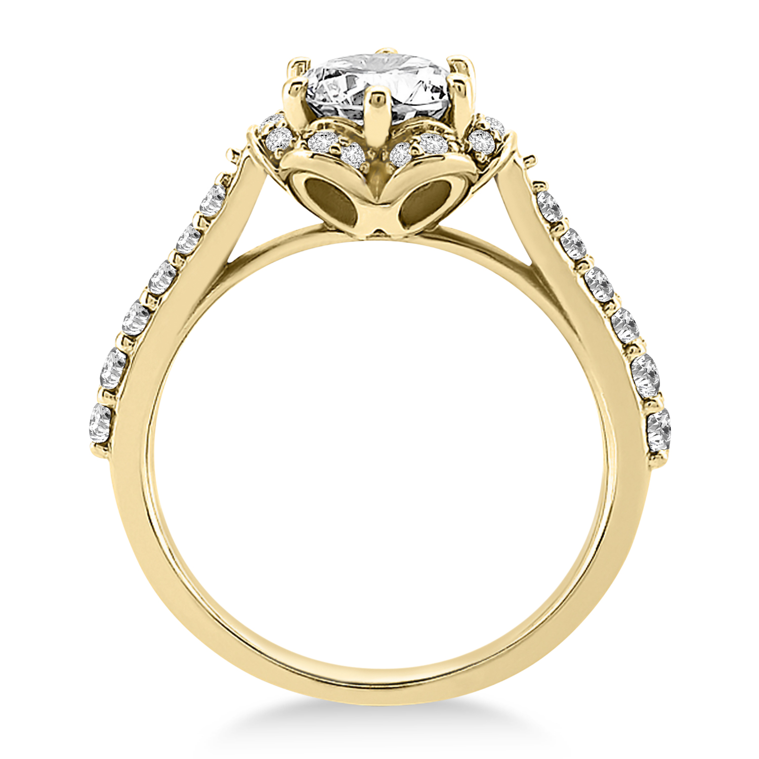 Diamond Accented Floral Halo Engagement Ring 18k Yellow Gold (0.36ct)