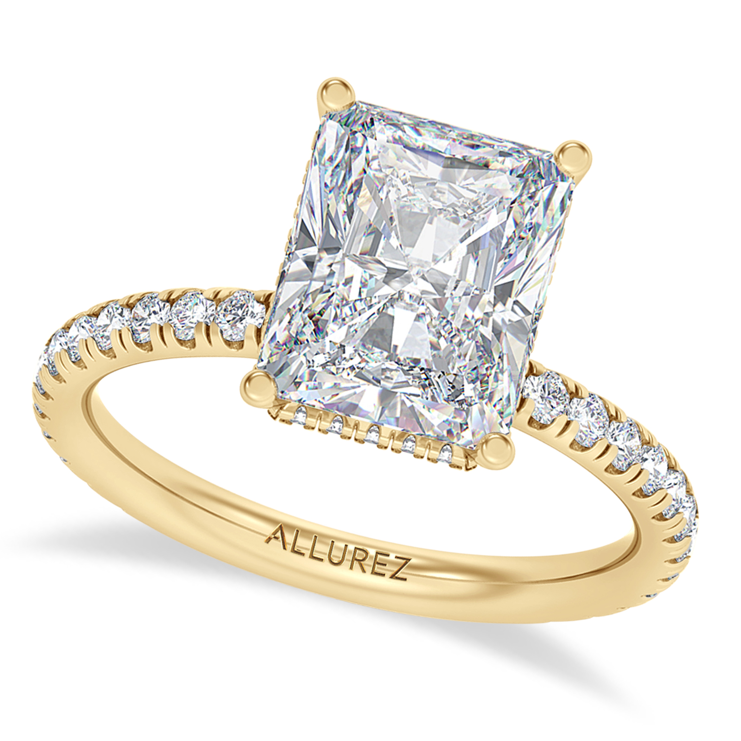 Radiant Cut Moissanite & Round Lab Grown Diamond Engagement Ring 18K Yellow Gold (3.60ct)