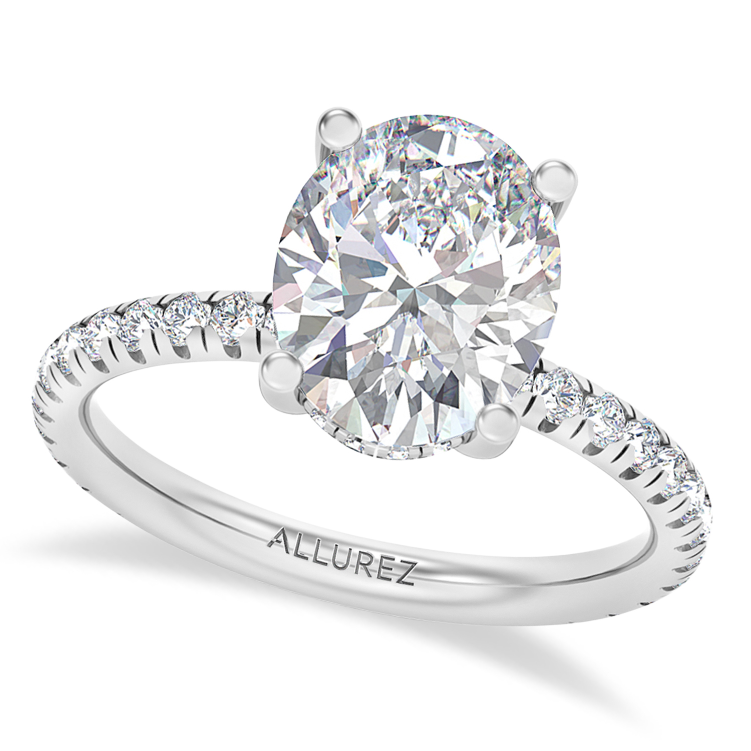Oval Moissanite & Lab Grown Diamond Engagement Ring 14K White Gold (3.45ct)
