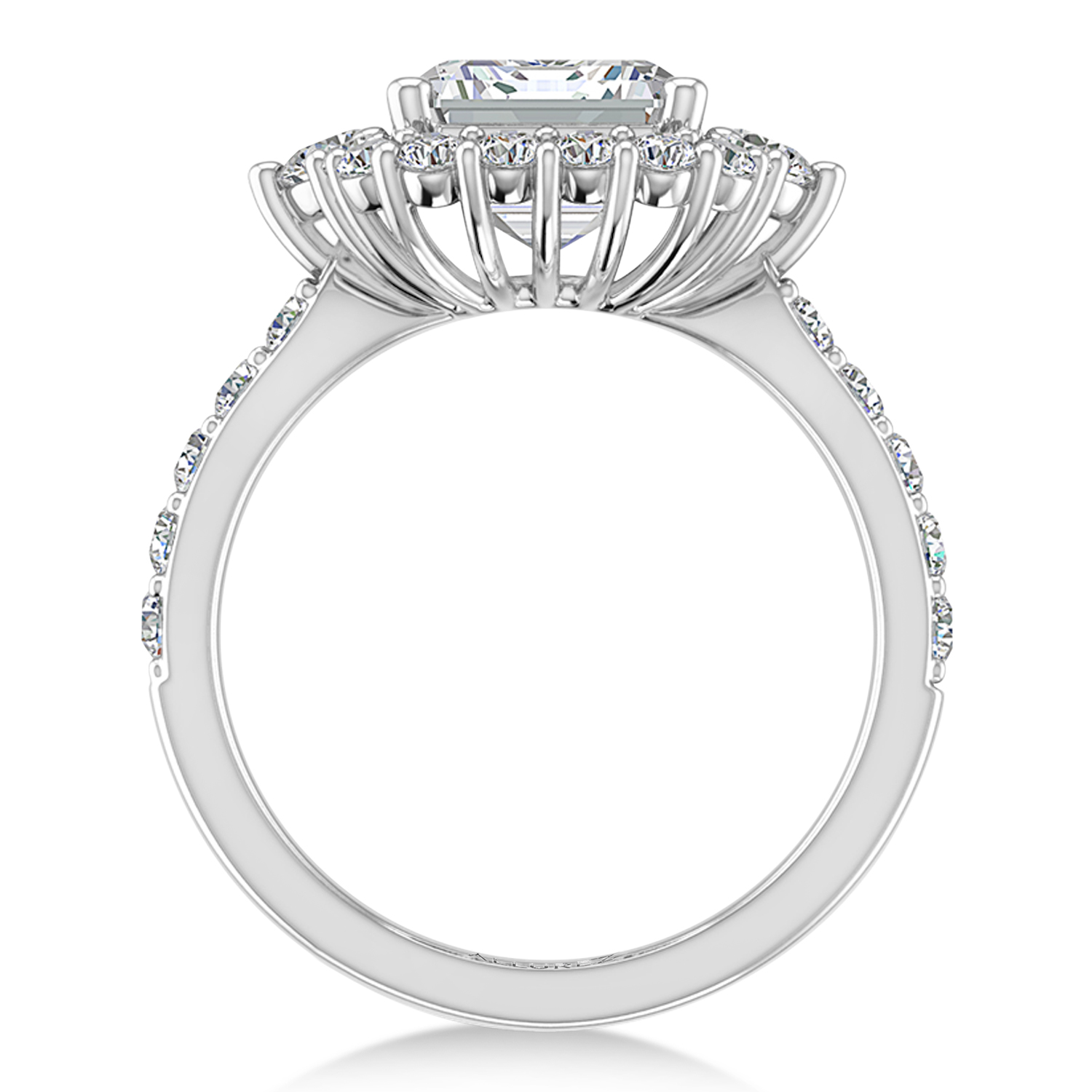 Emerald Cut Moissanite & Round Lab Grown Diamond Halo Engagement Ring 14K White Gold (3.90ct)